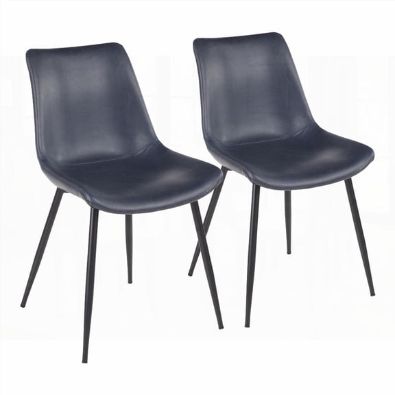 Industrial Black Dining Chairs with Vintage Blue Faux Leather - Set of 2