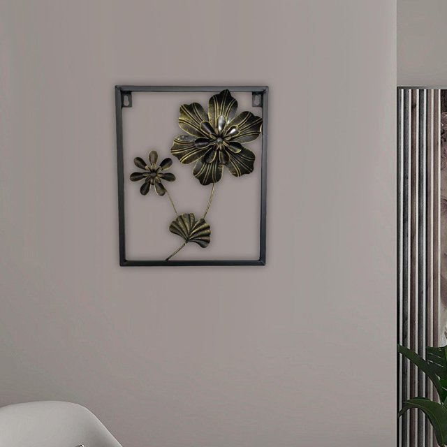 Adorno colgante de decoración artística de pared de Metal con flores, escultura de pared Floral, placa de pared de hierro para cocina, hogar, oficina,