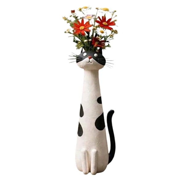 Liujiale Handcrafted Ceramic Cat Vase, Whimsical Kitty Planter for Small Flowers, Boho Desk Shelf Decor, Unique Gift for Cat Lovers
