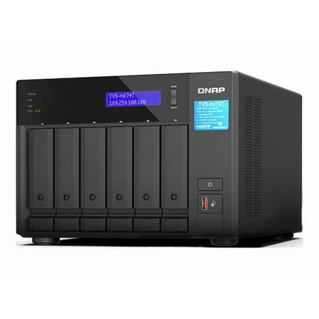 QNAP TVS-H674T - NAS server - 6 bays - SATA 6Gb/s - RAID 0, 1, 5, 6, 10, JBOD, 50 - RAM 32 GB - 2.5 Gigabit Ethernet - iSCSI support