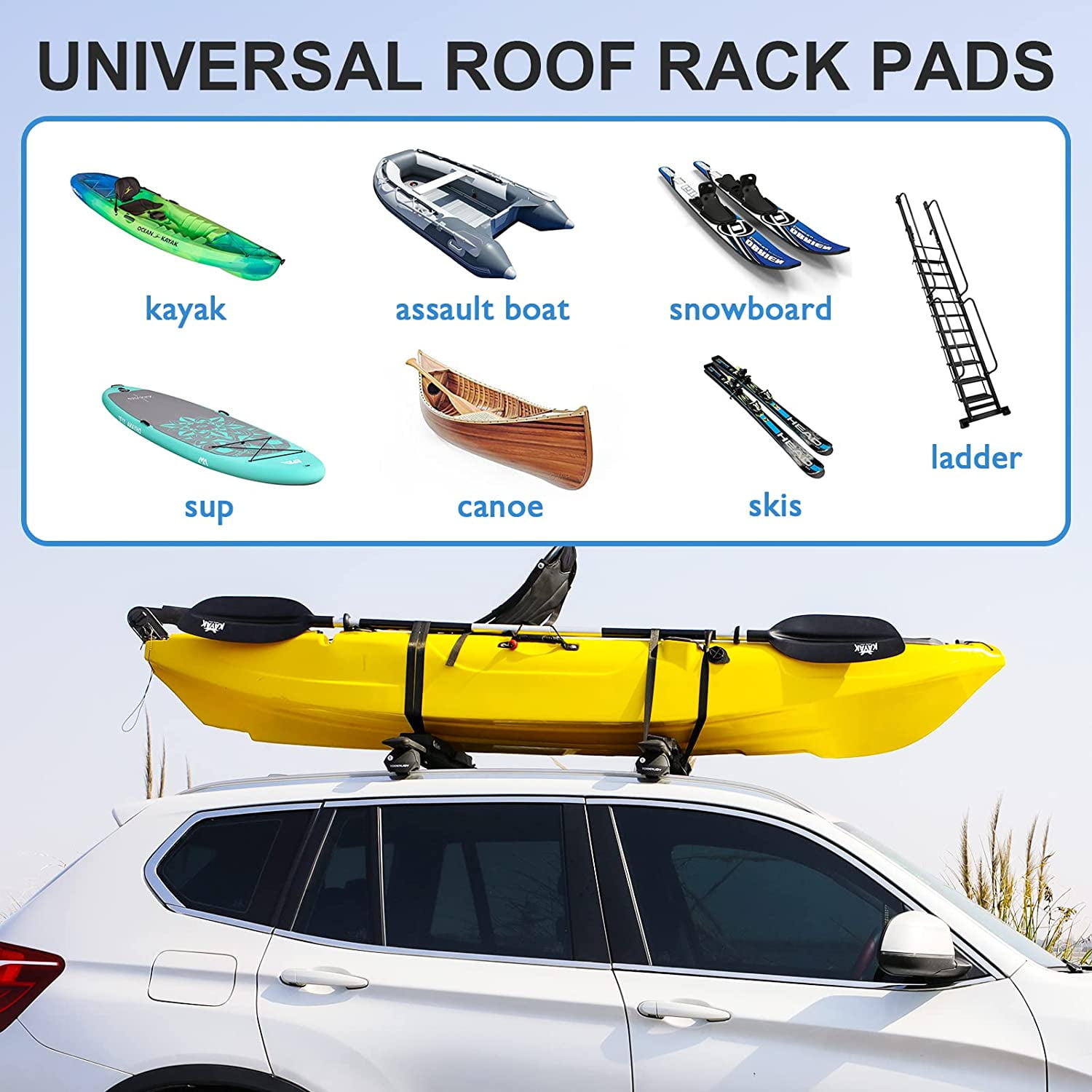 Universal Soft Car Roof Rack Bar Pad Kayak Canoe SUP Carrier Loaf Style 2Pcs USA 