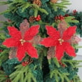 thumbnail image 5 of Christmas Glitter Poinsettia Flowers Artificial Flower Ornaments, Fake Flower Decorations with Stem for Xmas Tree Wreaths Holiday Party Home Deco, 5 of 7