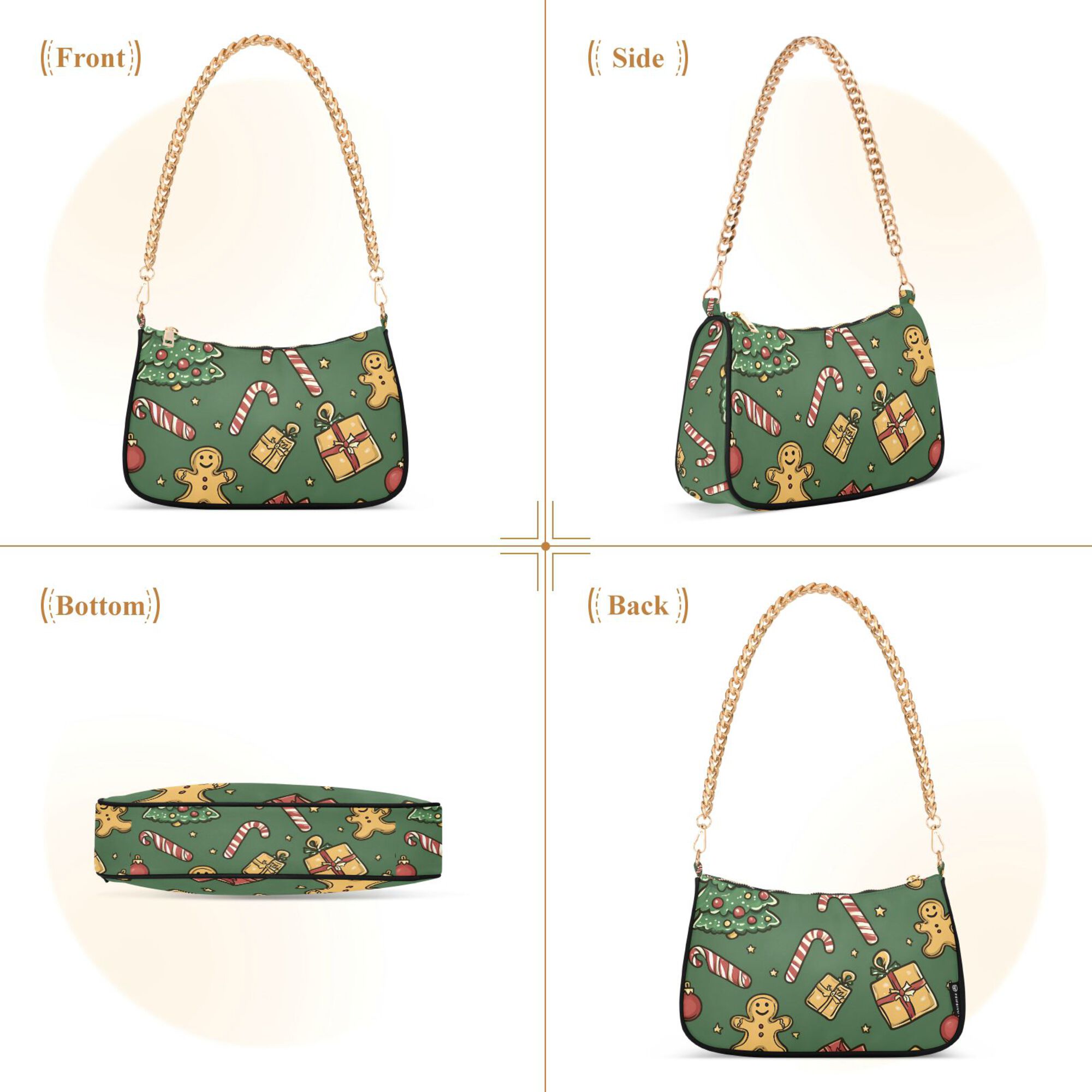FORMRS Womens Shoulder Bag with Chain Strap Clutch Purse Cute Tote Handbag, Yellow Christmas Gingerbread
