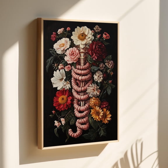 Surreal Botanical Anatomy Art - Floral Intestine Fusion Dark Aesthetic Print Wall Art, Modern Wall Decor, 24x36 UNFRAMED