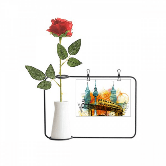 Tokyo Japan Rail Train Tower Artificial Rose Flower Hanging Vases Decoration Bottle