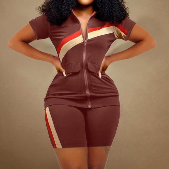 WNEGSTG Women's 2 Piece Outfits Sports Casual Fashion Shorts Jacket Two Piece Pocket Suit