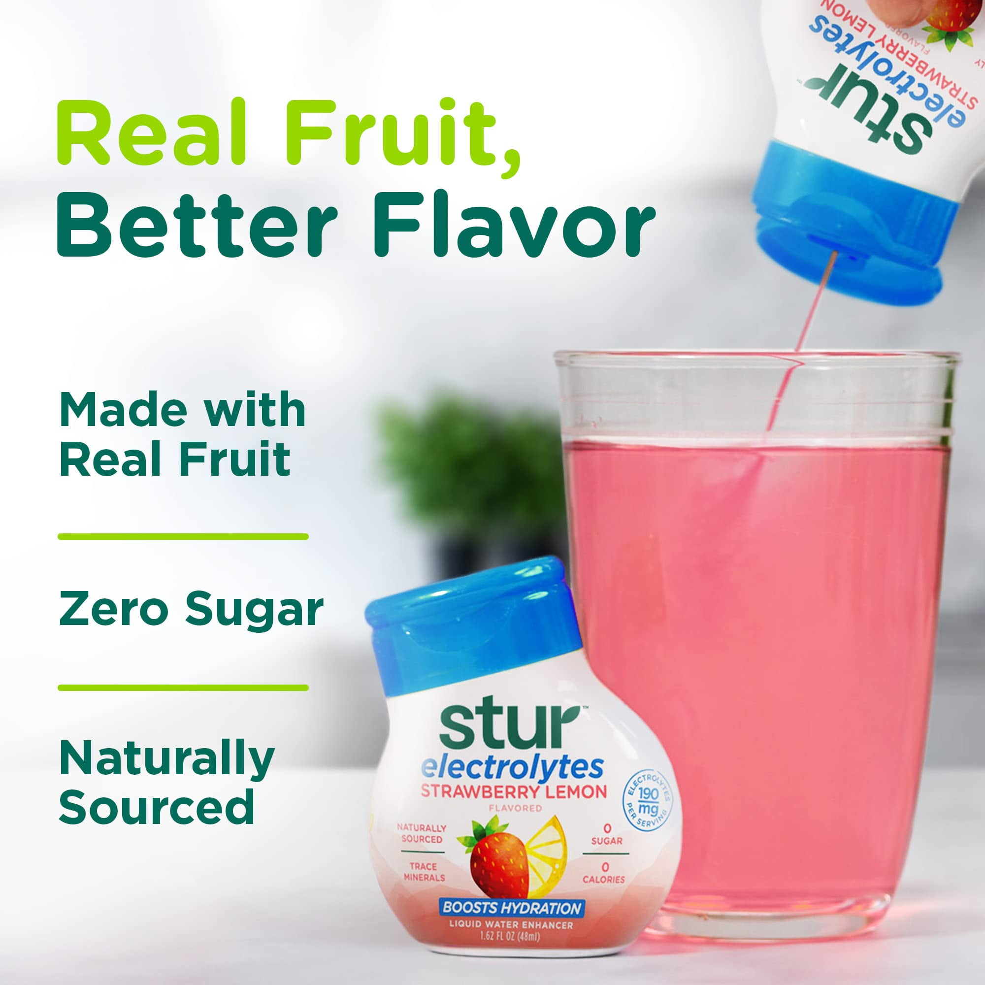 Stur Electrolyte Water Enhancer | Strawberry Lemon | Sweetened With Stevia | High In Vitamin C & Antioxidants | Sugar Free | Zero Calories | Keto | Vegan | 5 Bottles, Makes 120 Drinks