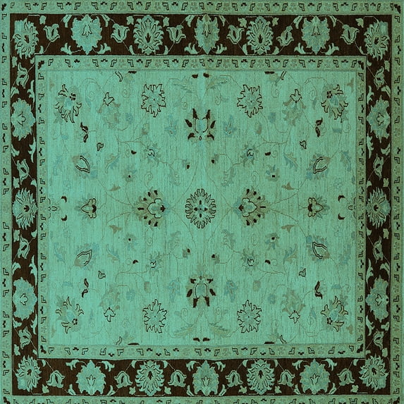 Ahgly Company Indoor Square Oriental Turquoise Blue Traditional Area Rugs, 4' Square