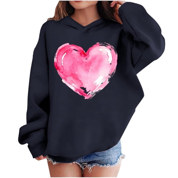 Sudadera con capucha y estampado de corazón de San Valentín, sudadera de manga larga para niños y niñas, chaqueta para niñas de talla mediana y grande.