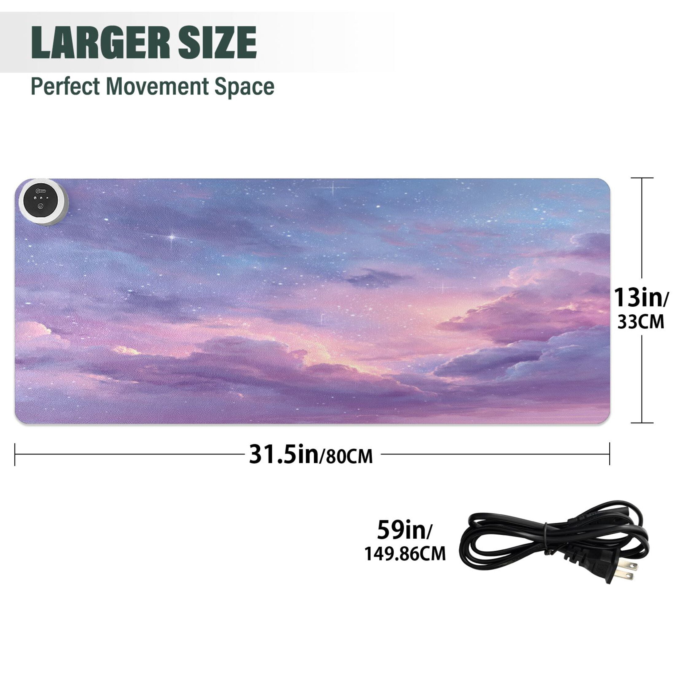 Large Heated Desk Mat Mouse Pad 31.5"x13"PU Leather Graphene Heating Desk Warmer with 3 Temperature Settings 110V US Plug Non-Slip Warm Pad for Home, Office, and Gaming Cotton Candy Dawn Sky