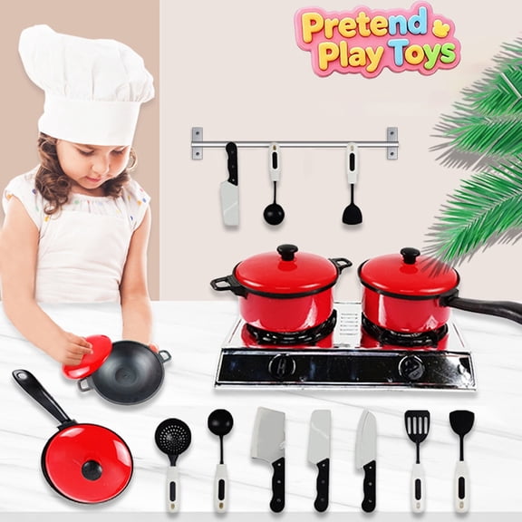 13PCS Pretend Kitchen Cookware Play Toys,Kids Mini Stove Pot Pan Knife Utensils Cooking Playset,Preschool Educational Learning Toys,Imaginative Little Chef Role Play Kit for Boys Girls Ages 3