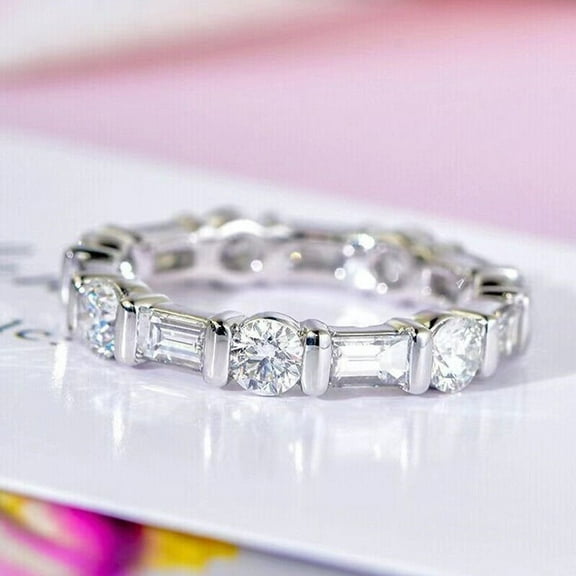 Wedding Ring Band Round Cut Moissanite Anniversary 14k White Gold Over