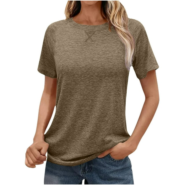 Timegard Womens Tops Crew Neck Short Sleeve Solid Color Shirts Casual Comfy Tunic Tops Summer Basic Tee