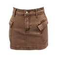 thumbnail image 4 of Women Distressed Denim Cargo Skirt Mini Y2K Flap Pockets Skirts Slim Fit Jean Skirt Brown XL, 4 of 6