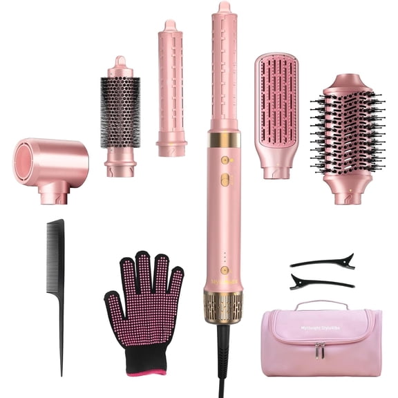 Mythsight StyleVibe 6-in-1 Air Styler, Fast-Drying Hair Dryer Brush with Dual-Direction Auto-Wrap Curlers, Ionic Volumizing Brush and Travel Bag