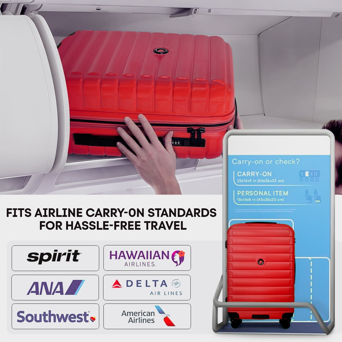 20 Inch Carry on Luggage for Airplane Lightweight Expandable Hardshell Suitcsae with Spinner Wheels and TSA Lock, Red, LA13601