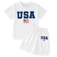thumbnail image 4 of SGMVNU Girls Two Piece Summer Outfits Casual Short Sleeve Graphic Tee Matching Drawstring Shorts Set Tracksuits(Size 3-4 Years, White), 4 of 4