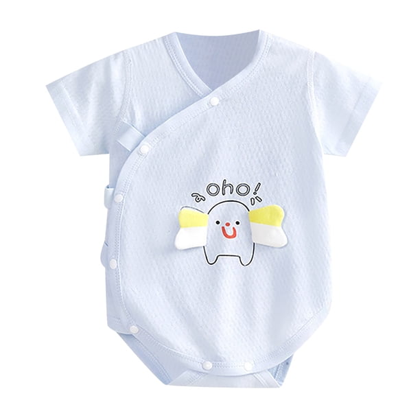 Gibobby Blusas Holgada Verano niño pequeño patrón de dibujos animados Color sólido transpirable Onesie Casual adecuado para 1 a 12 meses (Azul, 3-6Meses)