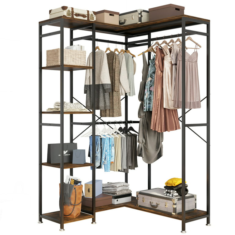 L Shaped Clothing Rack Freestanding Closet Organizers with Storage Shelves  and 4 Hanging Rods, 47.24 L x 47.24 W x 78.74 H - Yahoo Shopping