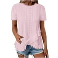 thumbnail image 4 of QATAINLAV Women's Summer Casual Eyelet Flowy Tee Shirt Loose Fit Tiered Lace Short Sleeve Shirts Blouse Loose Fit Crewneck Beach Tops Pink M Mother's Day Gifts, 4 of 8