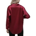 thumbnail image 4 of Frontwalk Ladies Tunic Tops Long Sleeve Blouse Lapel Shirts Women Satin Shirt Button Down Claret 2XL, 4 of 5
