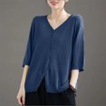 thumbnail image 3 of Lenpel Womens 3/4 Sleeve Cardigans Lightweight V Neck Button down Shirts Casual Loose Fit Cover up Tops Fall Clothes, 3 of 5