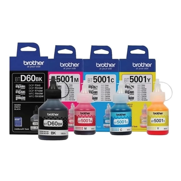 Kit DE 4 Tintas Brother BTD60BK Negro BT5001 Cyan Magenta Amarillo PARA Sistema DE Tinta Continua