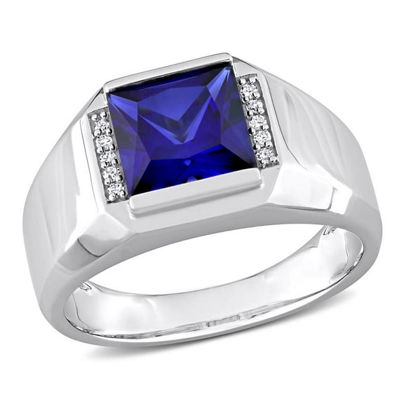 AMOUR 3 CT TGW Created Sapphire and Diamond Accent Men's Ring In 10K White Gold