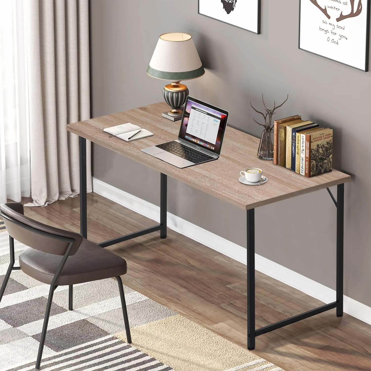 BestOffice 39.4 inches Computer Desk,Modern Simple Style PC Desk with Metal Frame，Nature