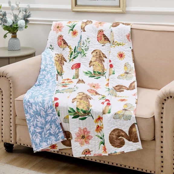 Global Trends Woodlands White Quilted Throw Blanket for Kids, 50" x 60"