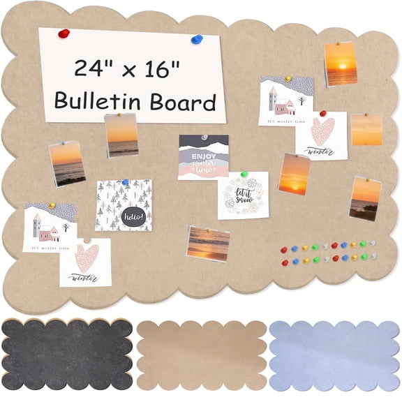 Bulletin Board Decorations, 24 * 16 Inches Foldable Scalloped Bulletin Board for Wall, Alternative Photo Board Self-Adhesive Vision Board Decorative Pin Board, Black