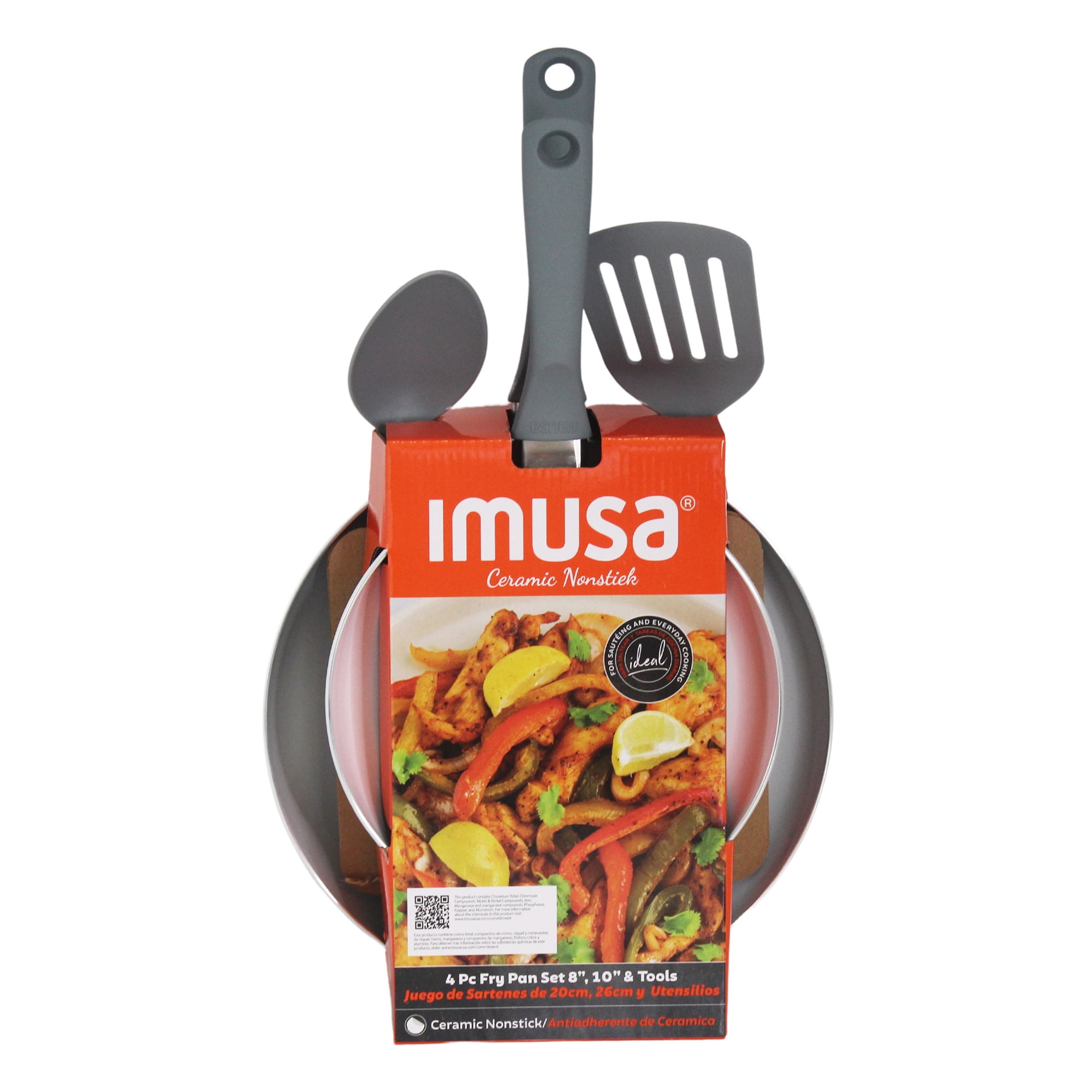 IMUSA Nonstick Ceramic Cookware Set 4-Pieces, 8" and 10" Inches, with Stay-Cool Handles, Aluminum, Gray