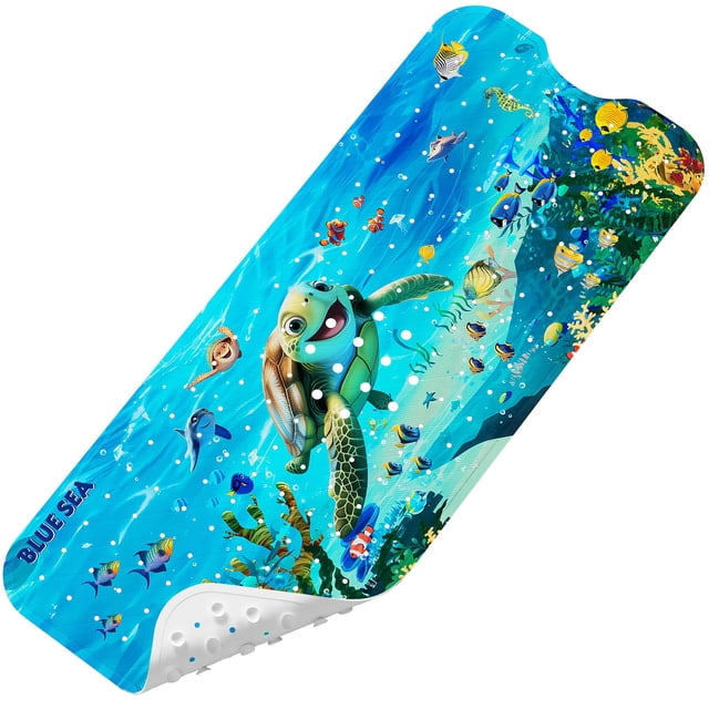 Alfombra de bañera Elisstaence, antideslizante, extralarga, 100 x 40 cm, diseño de tortuga