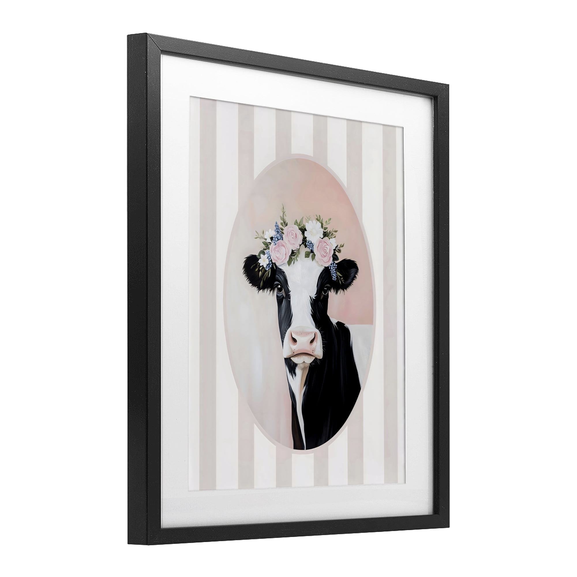 Stupell Industries Soft Cow with Floral Crown Black Framed Print Under Glass, design by Arlington Prints