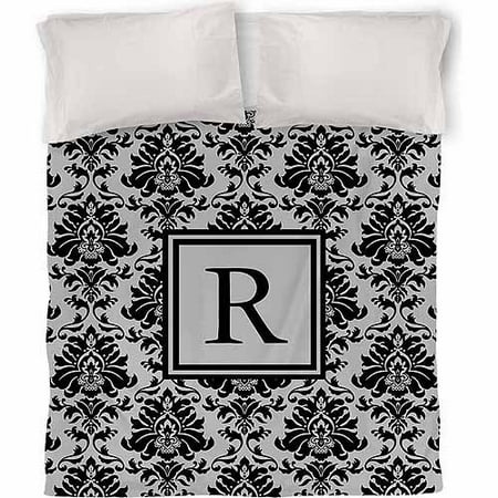 IDG Damask Monogram Duvet Cover, Black and Grey