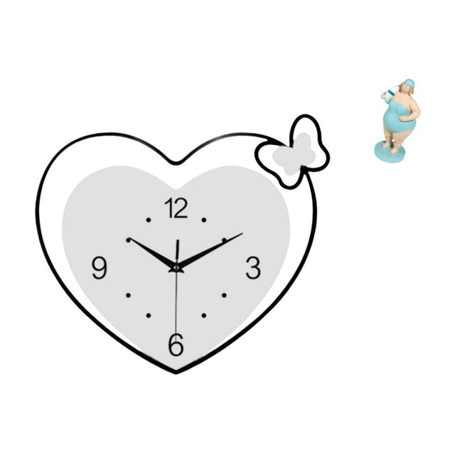 Reloj De Pared De Corazón Acrílico Y Estatua De Muñeca De Resina De Mujer Playera, Arte Decorativo Creativo Para Sala De Estudio, Cafetería, Oficina Y Decoración De Sala De Estar.