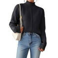thumbnail image 2 of Female Sweaters Fall Long Sleeve Ribbed Knit Pullover Loose Mock Neck Light-Weight Casual Sweater Black M, 2 of 8