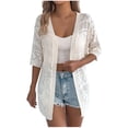 thumbnail image 2 of gbyLJF Women's Summer Crochet Lightweight Short Sleeve Open Front Sweater Tops Beach Vacation Hollowed-out Cardigan, 2 of 8