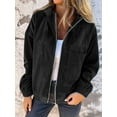 thumbnail image 4 of Women'S Solid Color Corduroy Jacket Minimalist Style Hooded Zip Front Coat Casual Outerwear Black S, 4 of 7