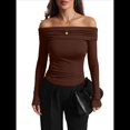 thumbnail image 3 of Blusas Elegantes Informales con Hombros Descubiertos para Mujer, de Corte Entallado, de Larga, para Salir en y Otoño. Color Café S, 3 of 8