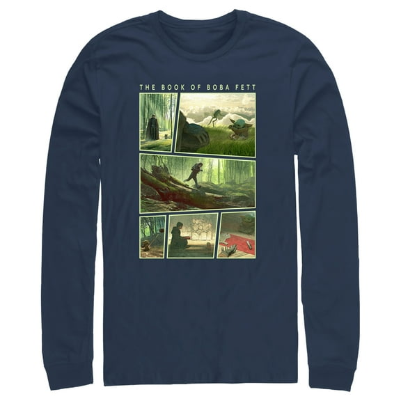Men's Star Wars: The Book of Boba Fett Grogu Force Training With Luke Skywalker Long Sleeve Shirt Navy Blue 2X Large