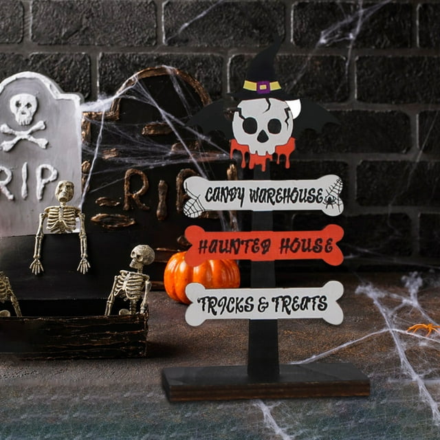 Fiudx Adornos de Madera para Halloween, Adornos de Mesa para Festivales de Fantasmas, Diseño de Calabaza y Murciélago Espeluznante, Decoración Versátil para Fiestas, Ambiente de Casa Embrujada, Fácil