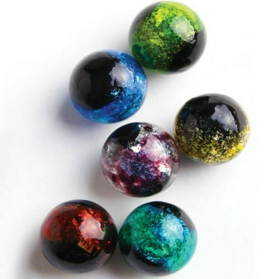Big Game Toys~6 Constellation 16mm Handmade Art Glass Red Green Blue Black Yellow Marbles Foil