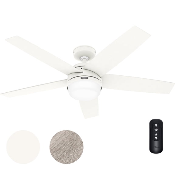 Restored Hunter Fan 52 inch Matte White Indoor/Outdoor Ceiling Fan with Light and Remote for Porch, Living Room/Family Room, Dining Room, Office (Refurbished)