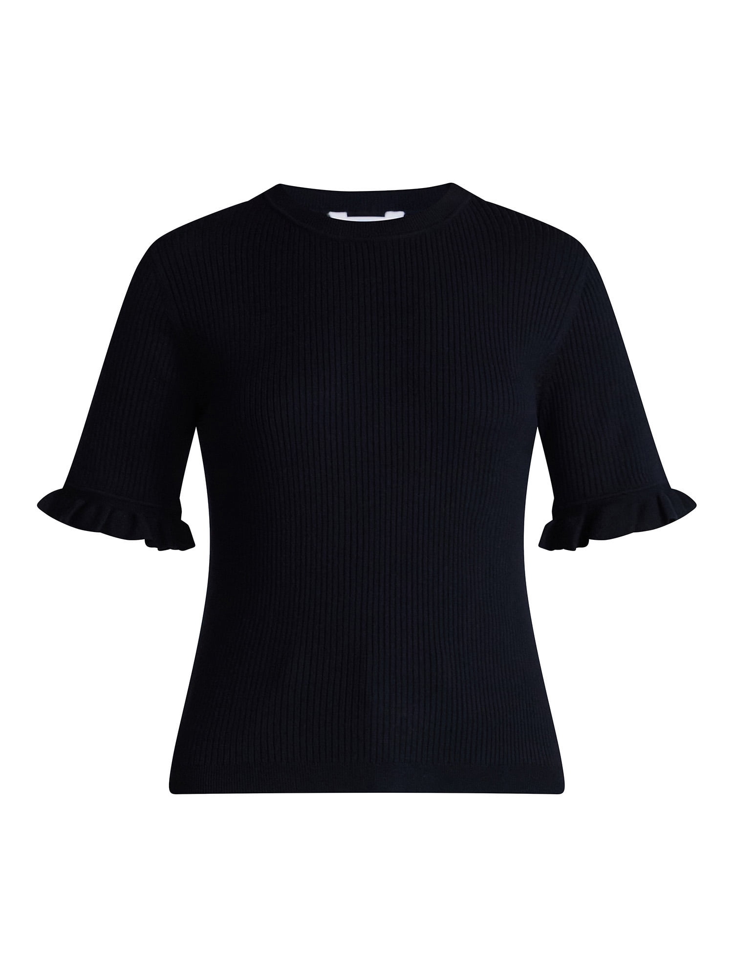Time and Tru Women's Ribbed Sweater with Flounce Sleeves, Midweight, Sizes XS-XXXL