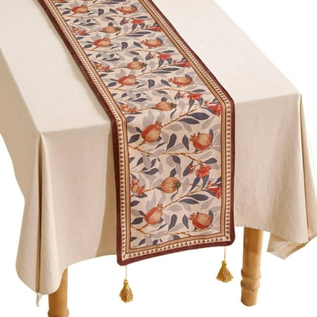 

Designer Vintage SaddleBrown Linen Table Runner 71 Inch Long Pomegranates Pattern Table Mat Decoration for Kitchen Dining Table Coffee Table Shelf Cabinet Banquet Christmas 12 *71