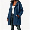 thumbnail image 4 of DISKEBUISS Women's Hooded Mid Length Coat Asymmetric Zipper Long Sleeve Jacket Casual Outerwear with Pockets for Fall Winter, 4 of 5