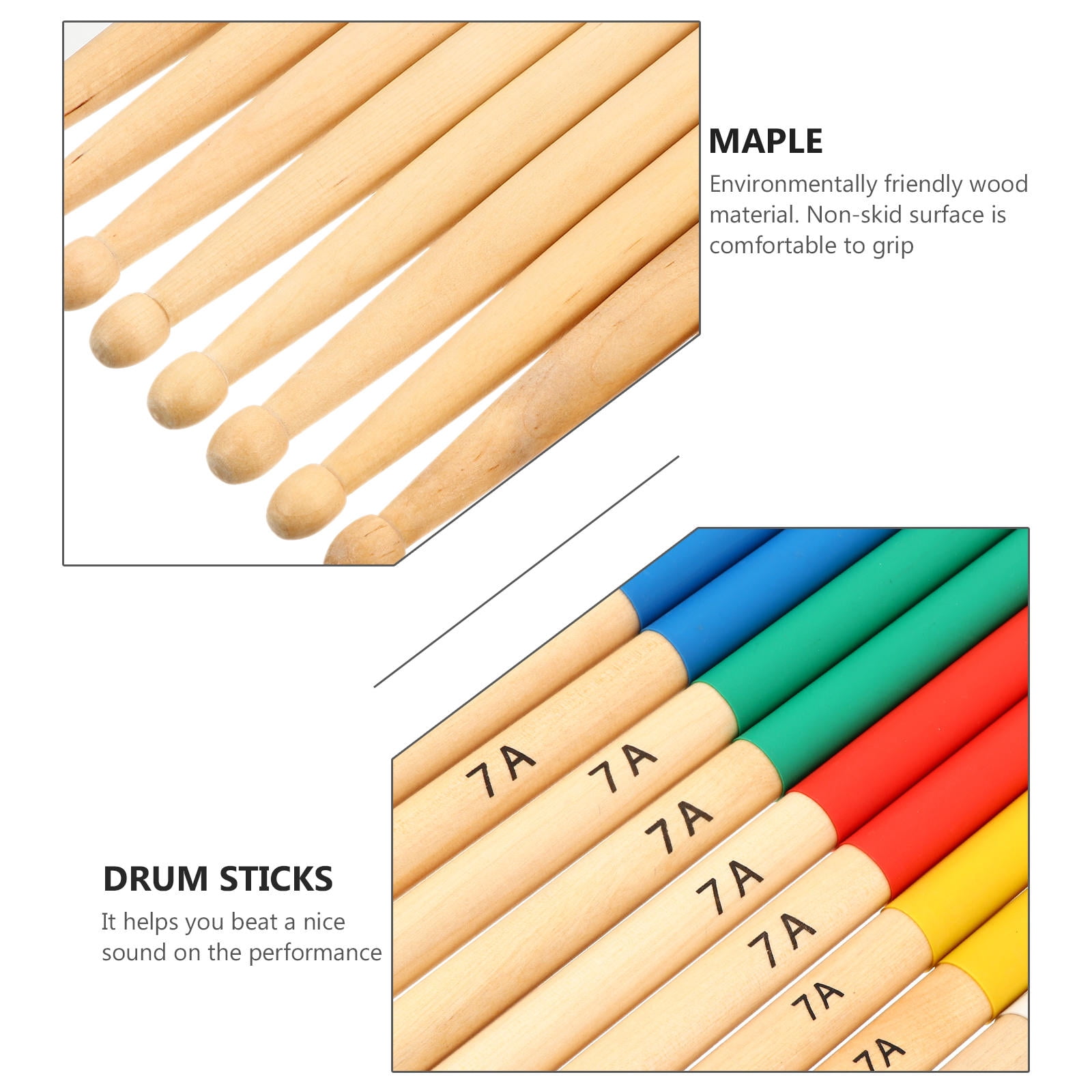 CTIRCHIU 6 Pairs Maple Drumsticks Set for Drumming Practice, Perfect Instrument Sticks for Beginners and Daily Use