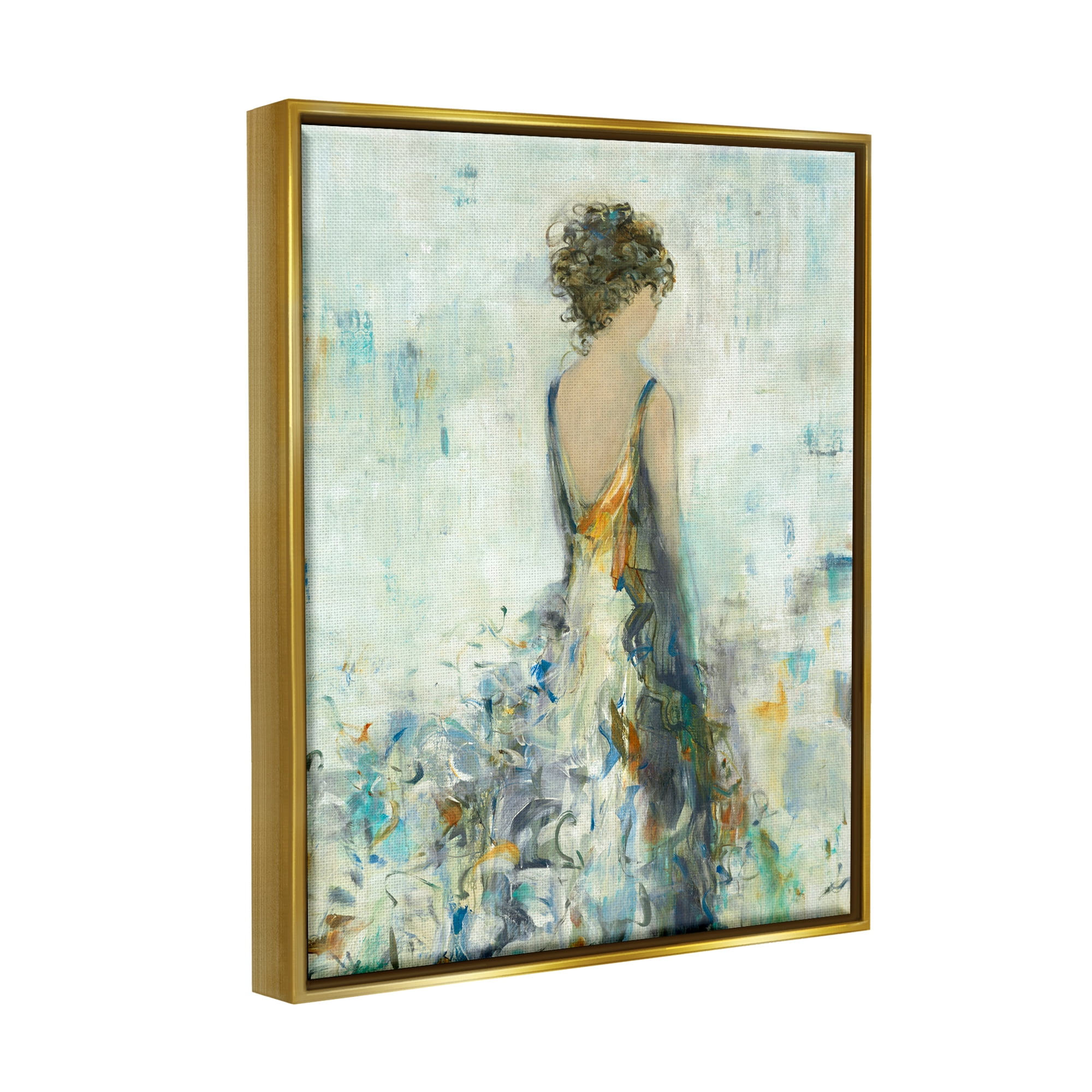 Stupell Industries Abstract Woman Floral Dress Beauty & Fashion Painting Gold Floater Framed Art Print Wall Art