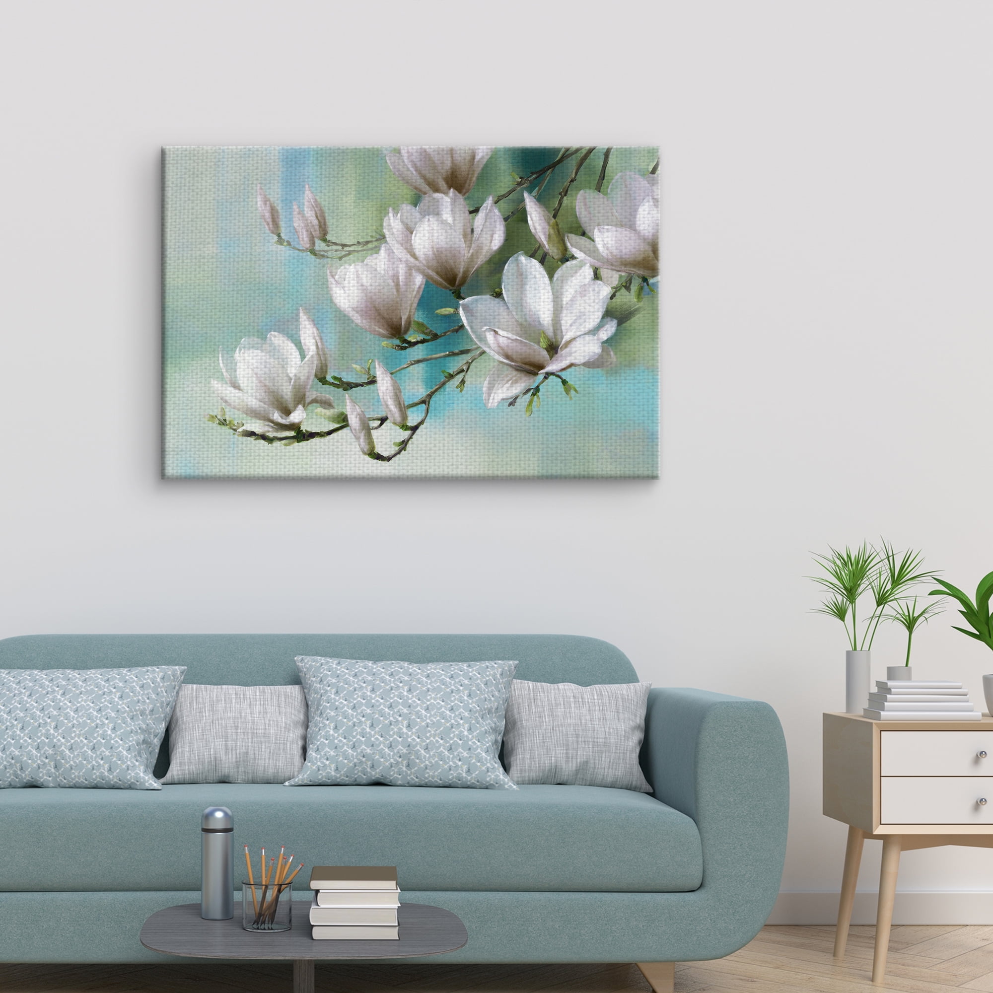 Masterpiece Art Gallery Magnolia Morning Teal By Roger Daniels Canvas Art Print 24" x 36"